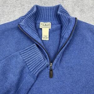 LL Bean Mens 1/4 Quarter Zip Sweater Blue L Tall Pullover Knit Cotton